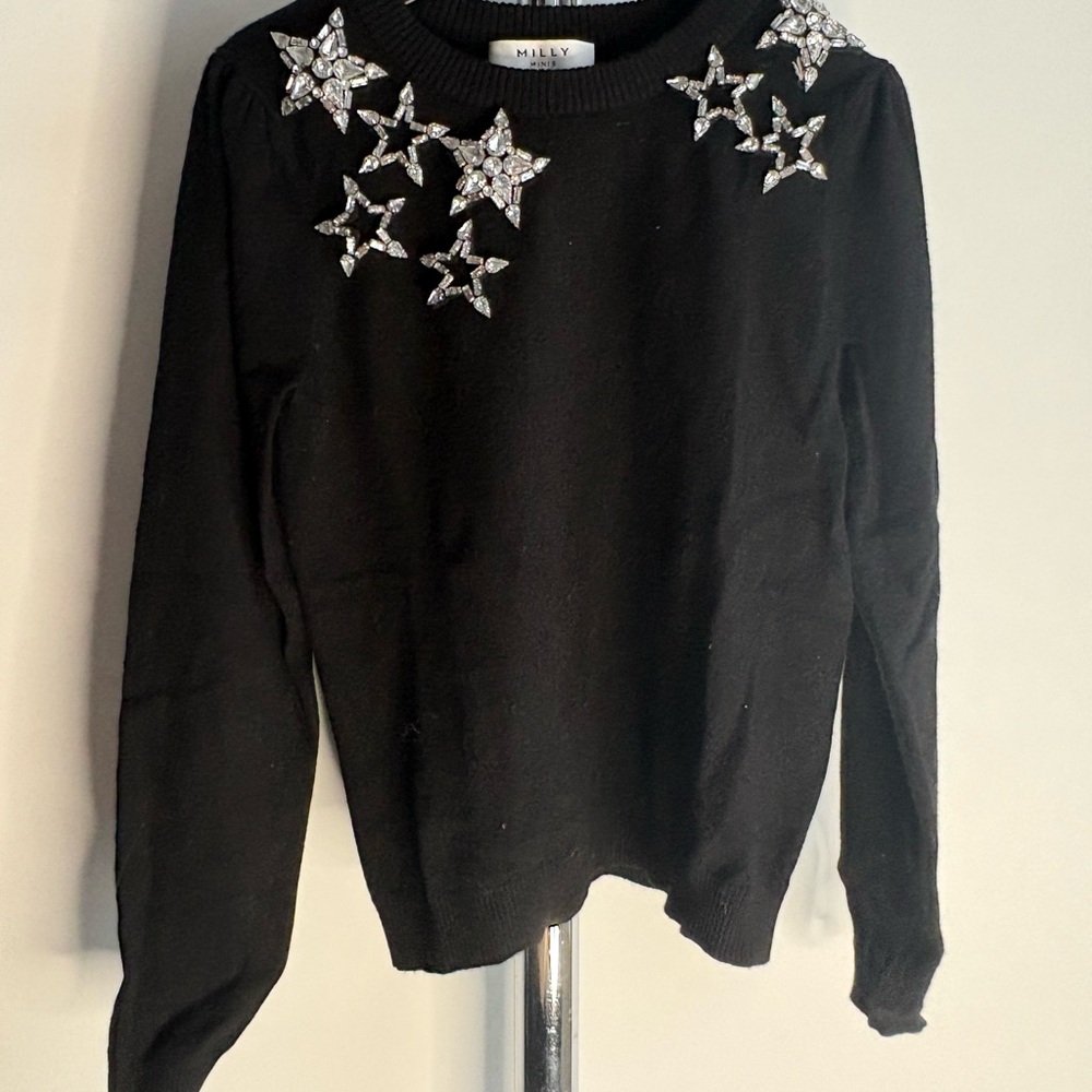 Milly Minis Girls Black Sweater with Crystal Star Embellishments – Size 10
